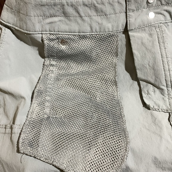 Isis Mini Skirt 8 Light Gray LOGO Pockets Stretchy  Zipper Buttons Nylon Spandex - Picture 2 of 12